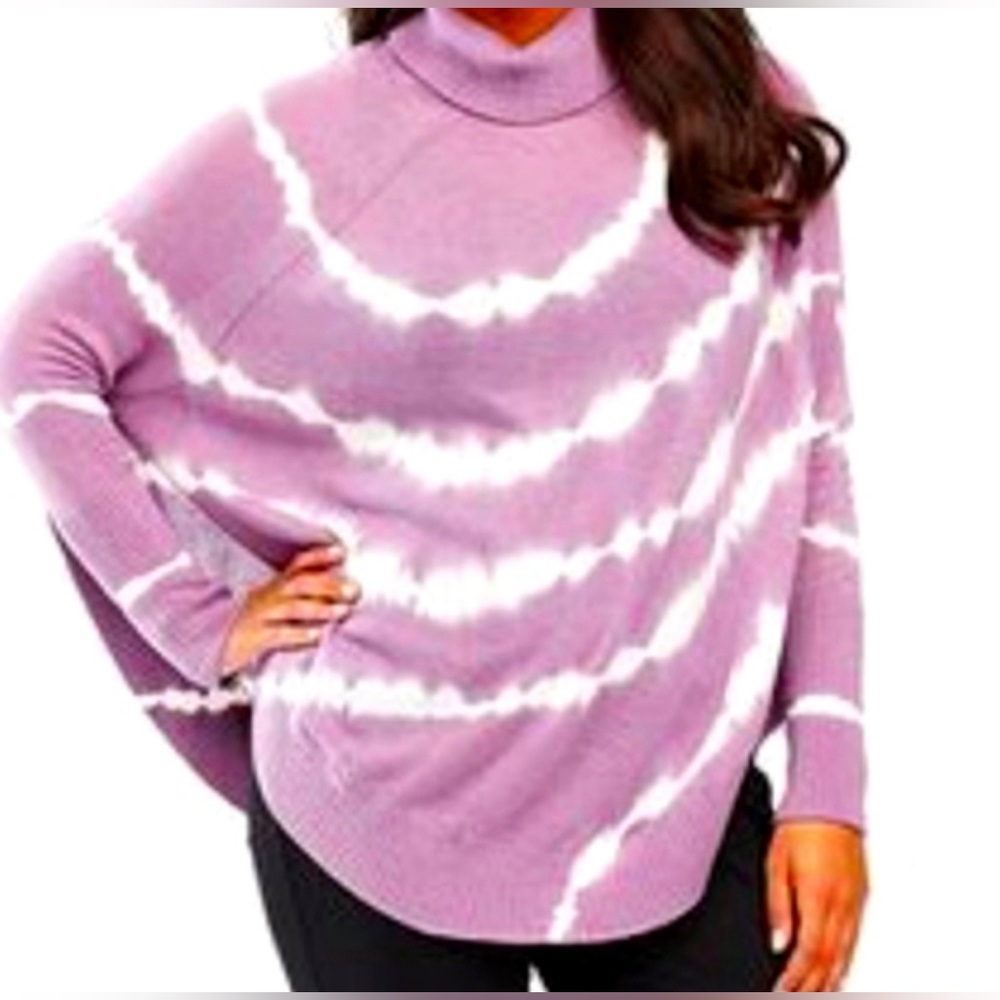 INC International Concepts Pink and White Tie-Dye Poncho Sweater